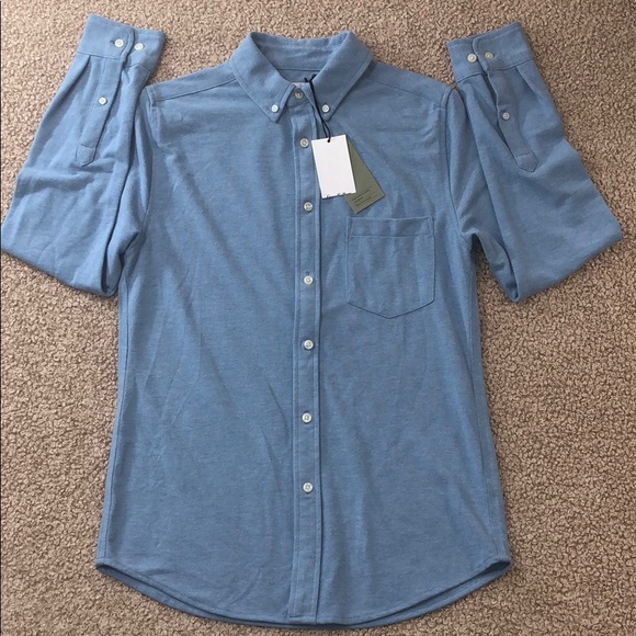 🏆GOODFELLOW LS Knit Button-Down Shirt Cyber Blue - Picture 7 of 8